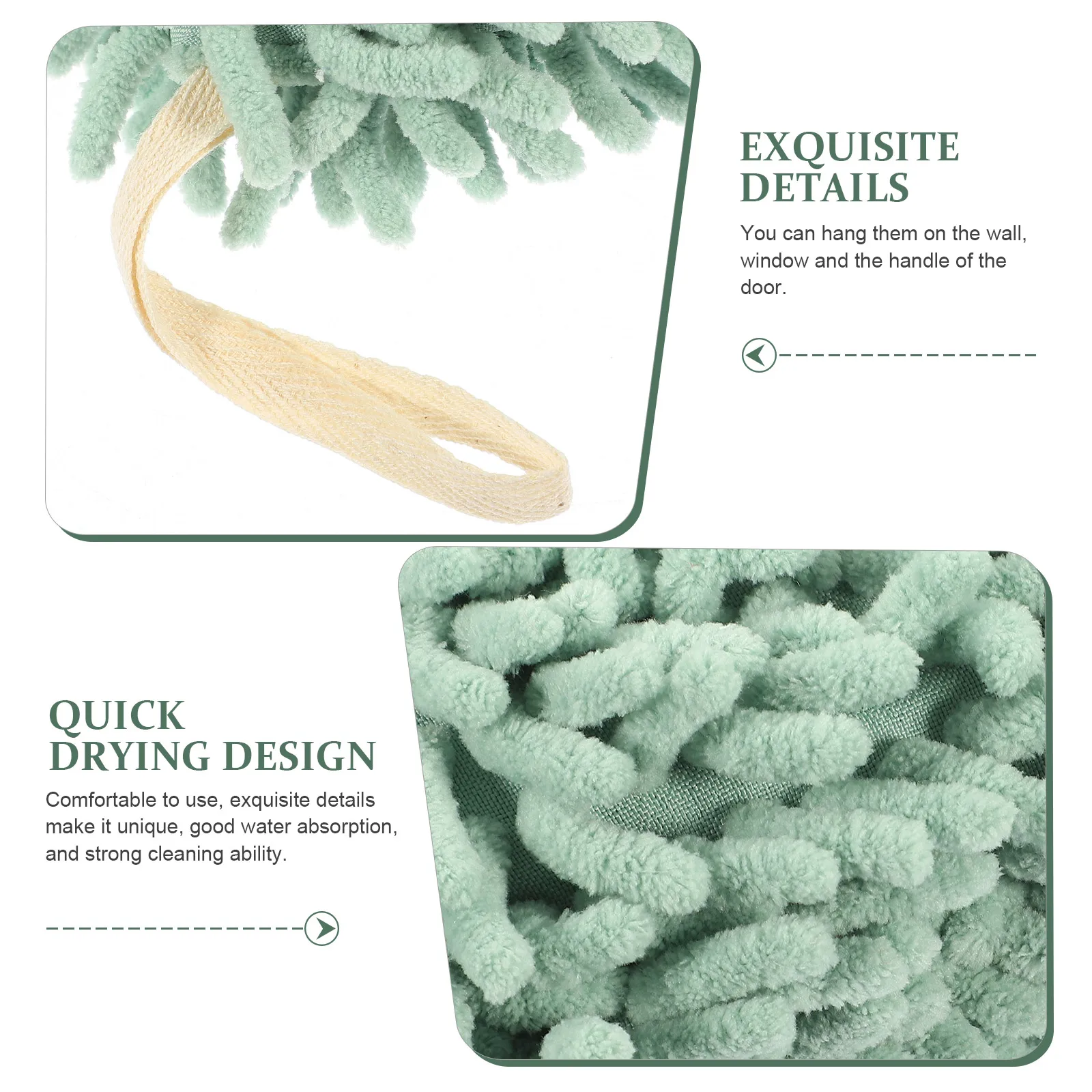 

2Pcs White Green Chenille Hand Towels Hanging Bath Kitchen Absorption Wall Decor Thickened Drying Functional