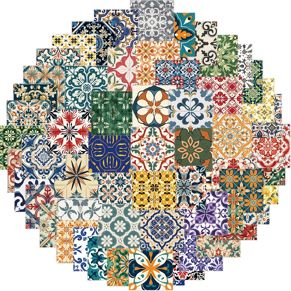 10/30/62pcs Retro Cartoon Tegel Patroon Creatieve Stickers Esthetische Art Decals Graffiti Plakboek Telefoon Waterdichte Sticker decor