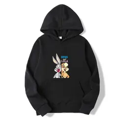 Fun Bugs Bunnnyy and Lola Bunny canvas Comic style Casual Hooded sweatshirt for A Unisex Hooded sweatshirt