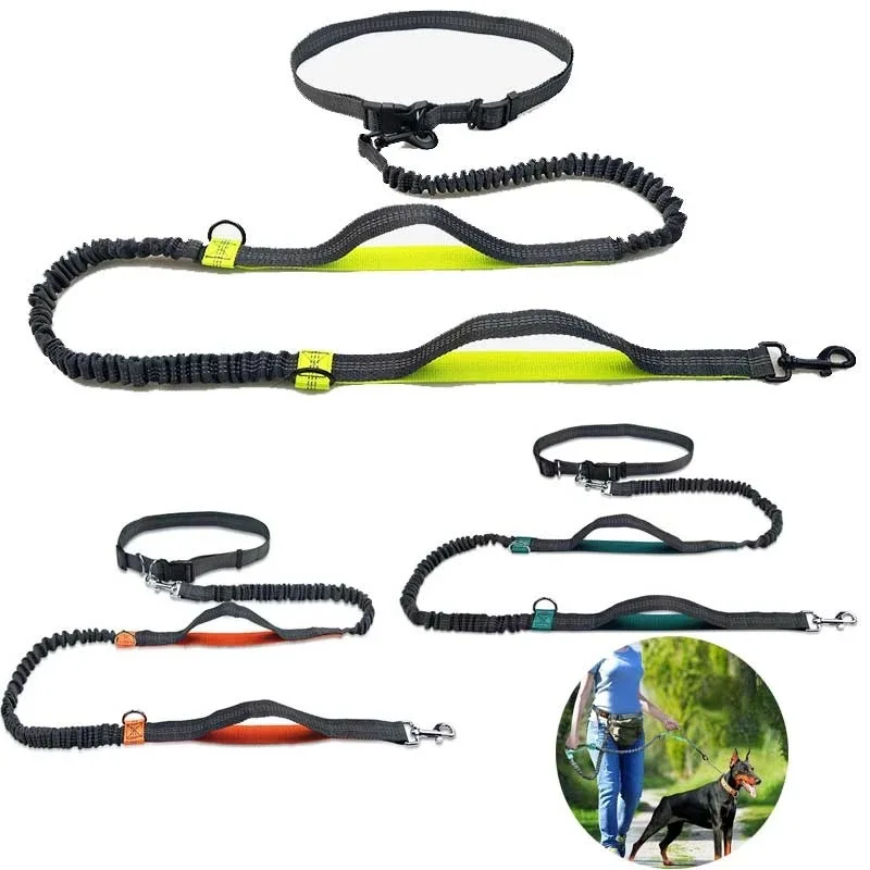 Retractable Hands Free Dog Leash For Running Double Handles Elastic Cord Reflective Large Dog Leash Pet Supplies