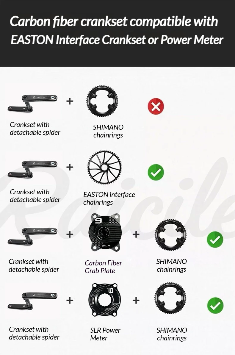 RPANTAHI Rennrad-Carbonfaser-Kurbelgarnitur SLRPower Meter Fahrrad-Kettenblattklemme Smart Riding Precision EASTON-Schnittstelle 150–172,5 mm – Detail 13