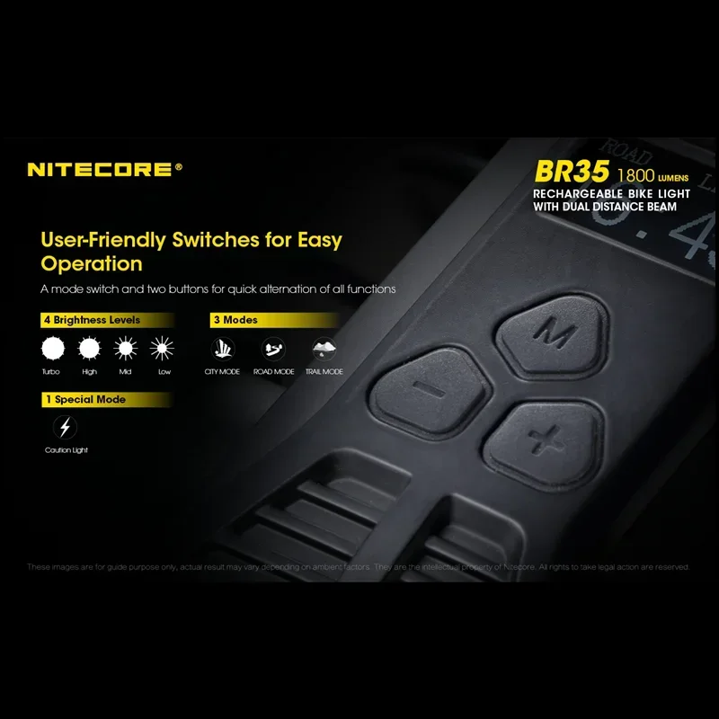 NITECORE BR35 Bicycle Light 1800 lumen Rechargeable OLED Display Built-in battery Near Dual Distance Beam Cycling Light