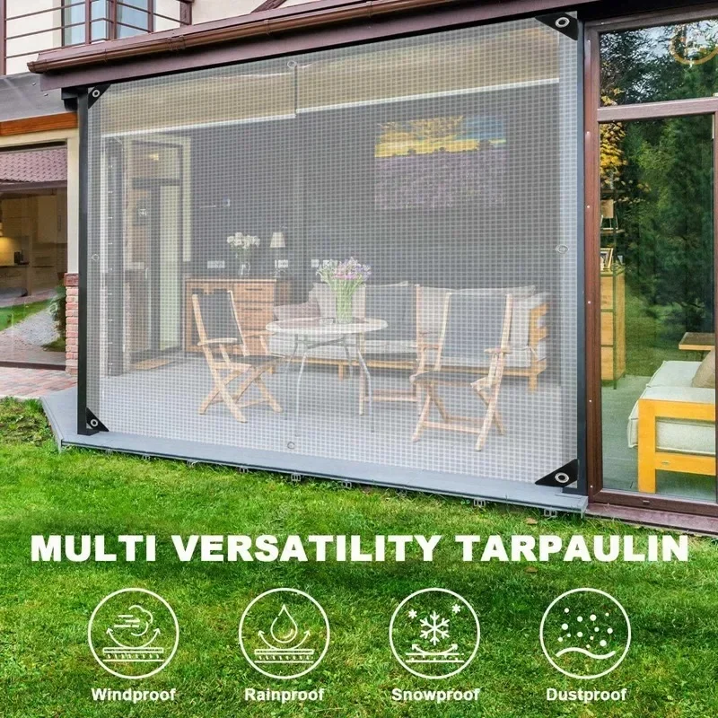 0.35mm Mesh Reinforced PE Tarpaulin Outdoor Furniture Rainproof Waterproof TarpBalcony Plants Cover Keep Warm Cover