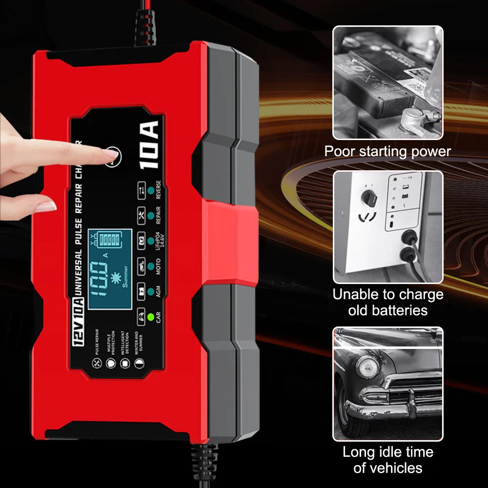 Pantalla LCD Digital de 12V y 10A, enchufe UE/EE. UU., reparación de pulso, cargador de litio de hierro de 14,6 V, 10A, cargador de batería inteligente para coche