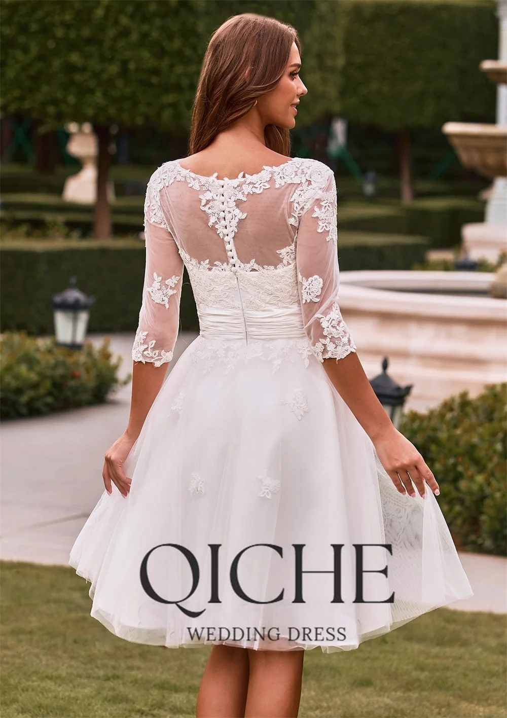 QICHE Vintage Lace Appliqued Short A-Line Wedding Dress Half Sleeves O-Neck Pleat 2026 Bridal Gowns Customized Vestidos De Novia