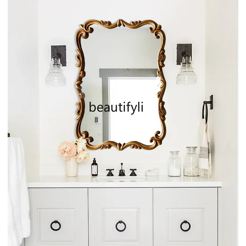 Yy French retro makeup wall-mounted mirror European special-shaped bedroom vanity mirror home bathroom bathroom mirror