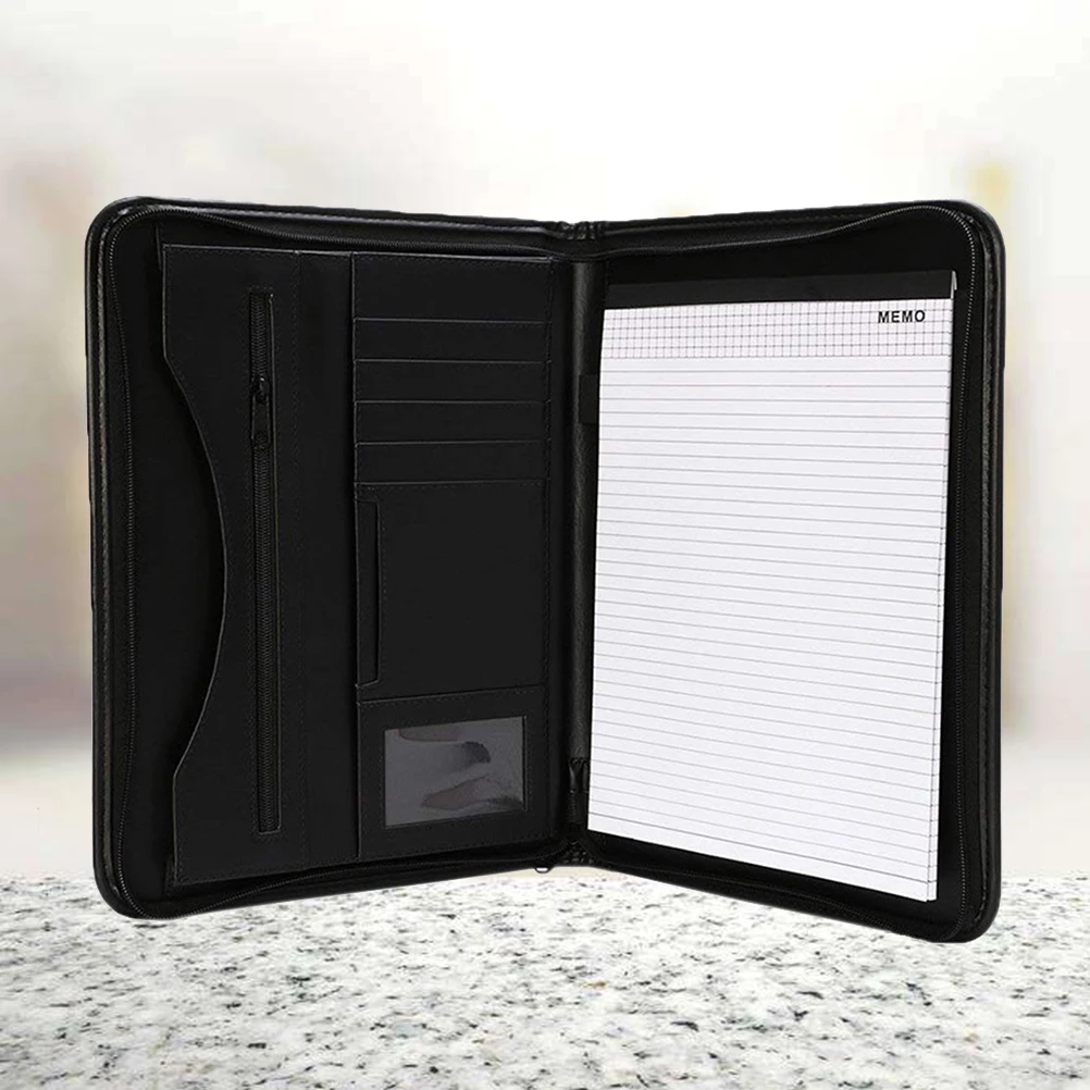1pc A4 Business Zipper Folder Large Capacity File Organizer Pu Storage Bag For Office Home Classroom Documents Contracts