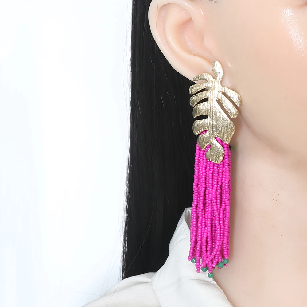 JURAN Bohemian Acrylic Beads Handmade Long Drop Tassel Earrings High Quality Vintage Earrings For Women Statement Jewelry