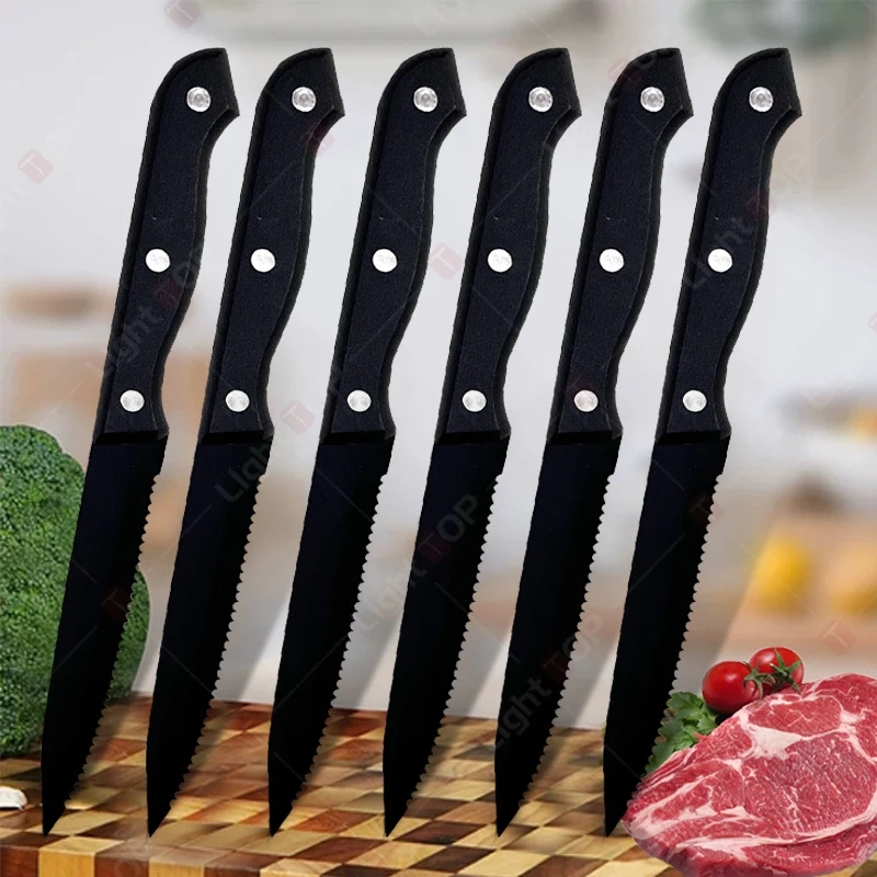 Sharp Stainless Steel Steak Knife Set, serrilhada, facas de jantar, churrasco, restaurante talheres, carne, pão, 1-6pcs