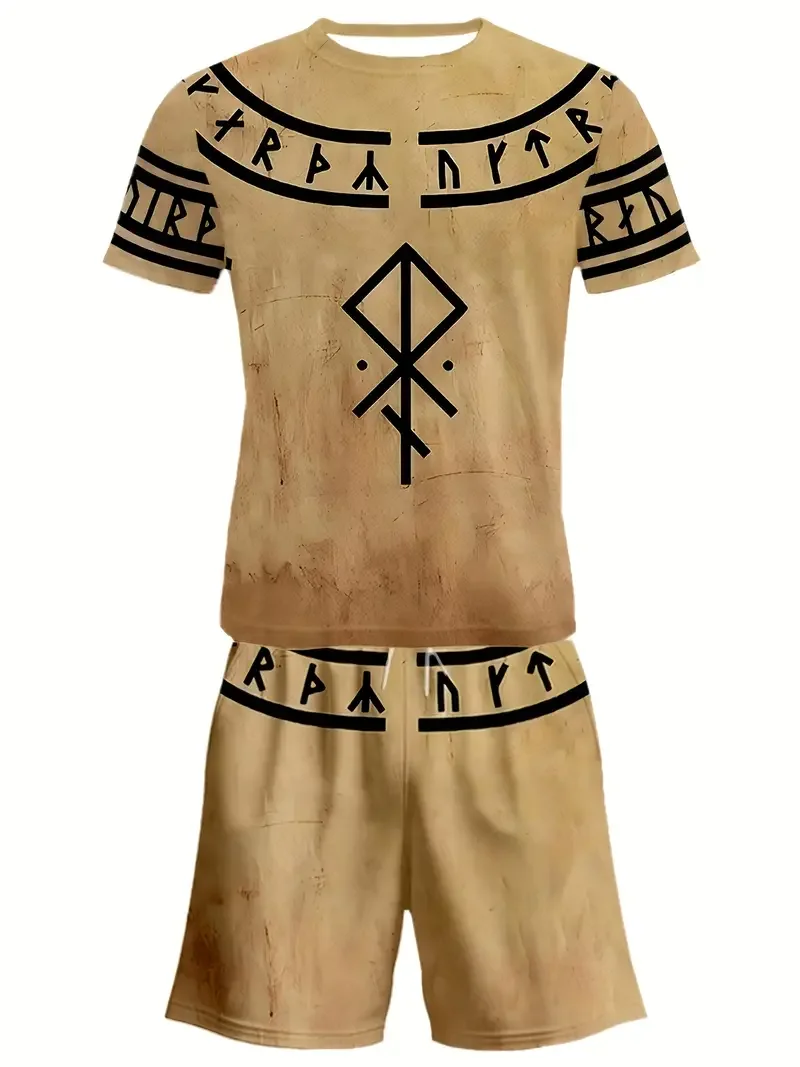 2025 casual and comfortable Summer chic outdoor activity 3D printed T-shirt set Printed Short Sleeve outdoor sport  set