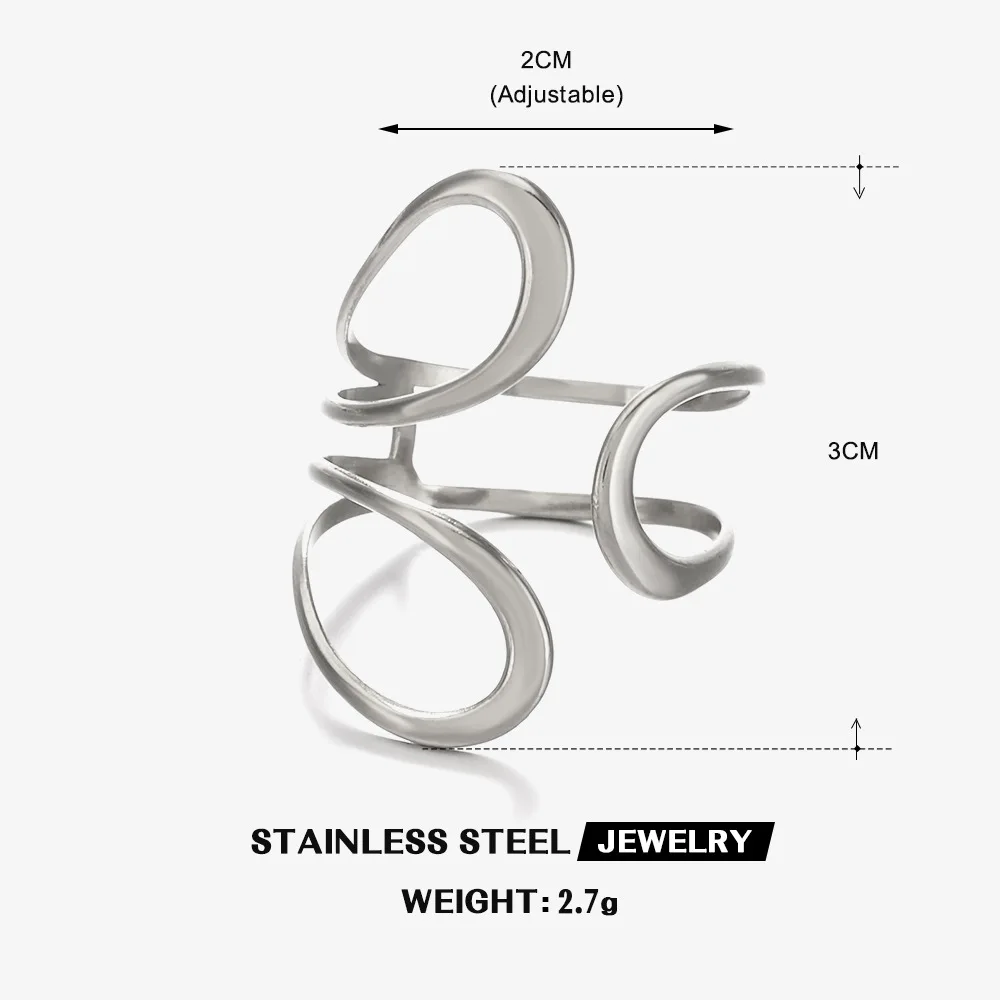 Exaggerated Lines Vintage Ring Gold Silver Color Geometric Couple Jewelry Hollow Stainless Steel Open Rings Кольцо Жен
