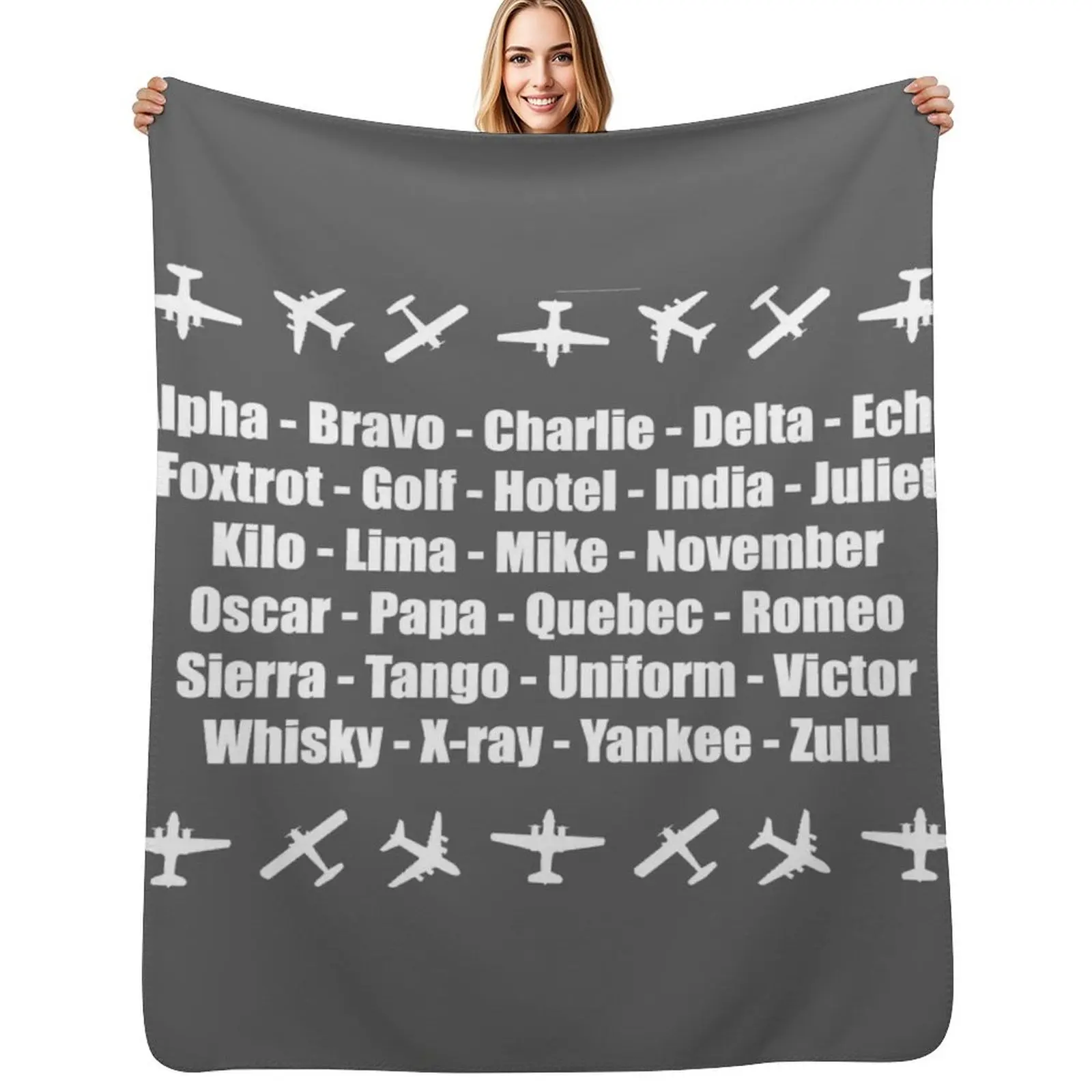

Phonetic Alphabet White Aeroplanes Design Throw Blanket Flannel Fleece Soft Warm Throw Blanket