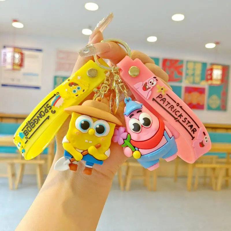 

Potdemiel Spongebob Silicone Keychain Kawaii Cartoon Patrick Girls Backpack Pendant Car Hanger Girlfriend Keychain Children Gift