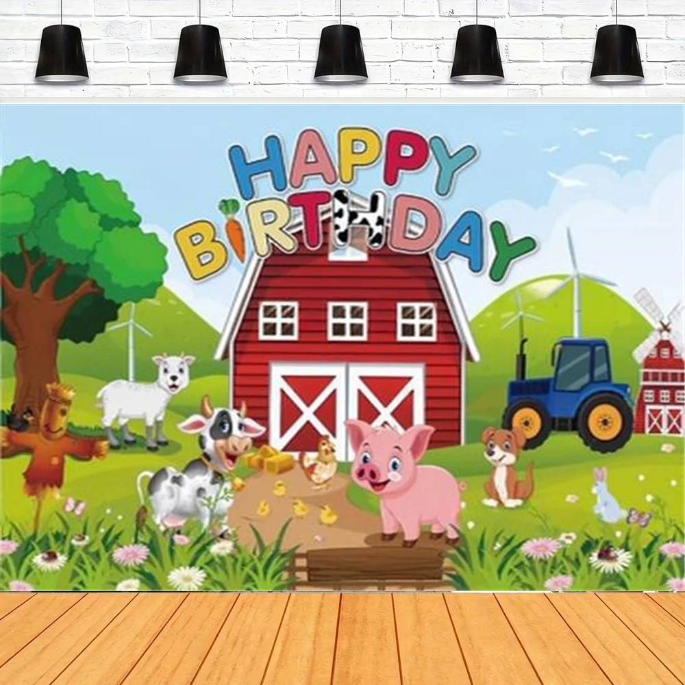 

Фон для фотосъемки с героями мультфильмов, сельскохозяйственные животные, розовый цветочный сарай, дом, зеленая трава для детей, декор для вечеринки в честь дня рождения, фон