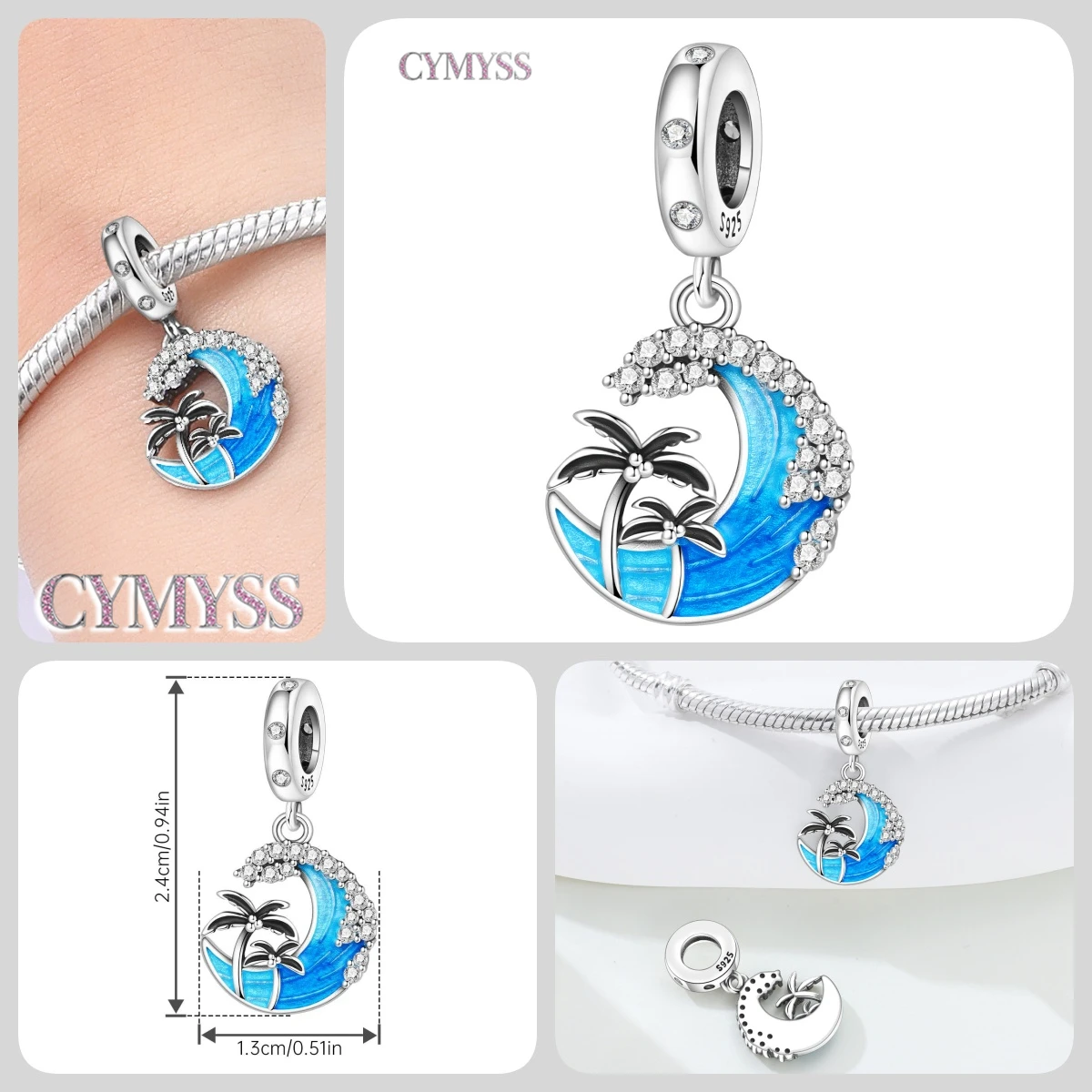 Blauer Charm, 925er Sterlingsilber, Ozeanperlen, Betta-Fisch-Anhänger, Geburtstagsfeier, Geschenk für Frauen, Armband, Halskette, DIY-Perlen, Schmuck – Detail 19
