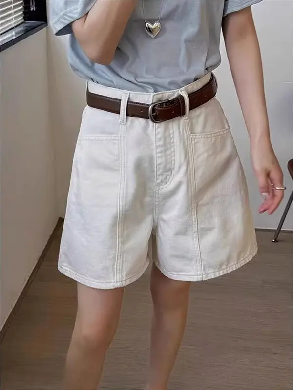 

plus Size Women's White Wide Leg Jeans High Waist Loose Fit A-Line Straight Leg Pants Slimming Effect Summer Thin Cotton Denim