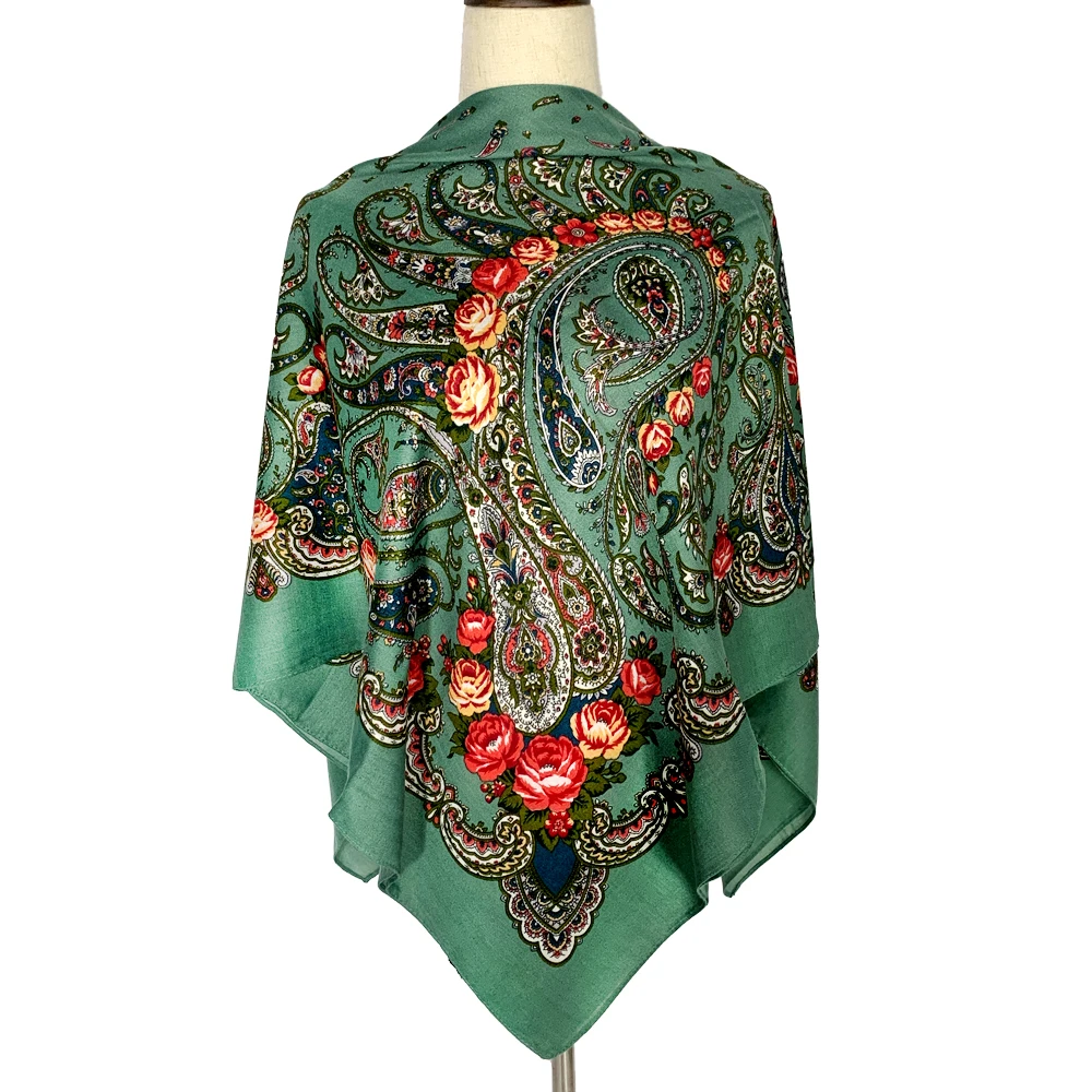 

Boho Travel Scarf Russian Shawl National Headscarf Big Bandana Soft Viscose Paisley Print Square Shawls and Wraps for Women