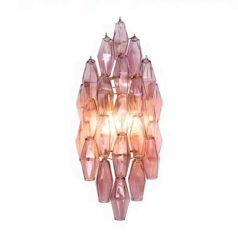 Modern indoor wall lamp with iron frame and handmade blown art glass pendant, living room wall mounted light fixture