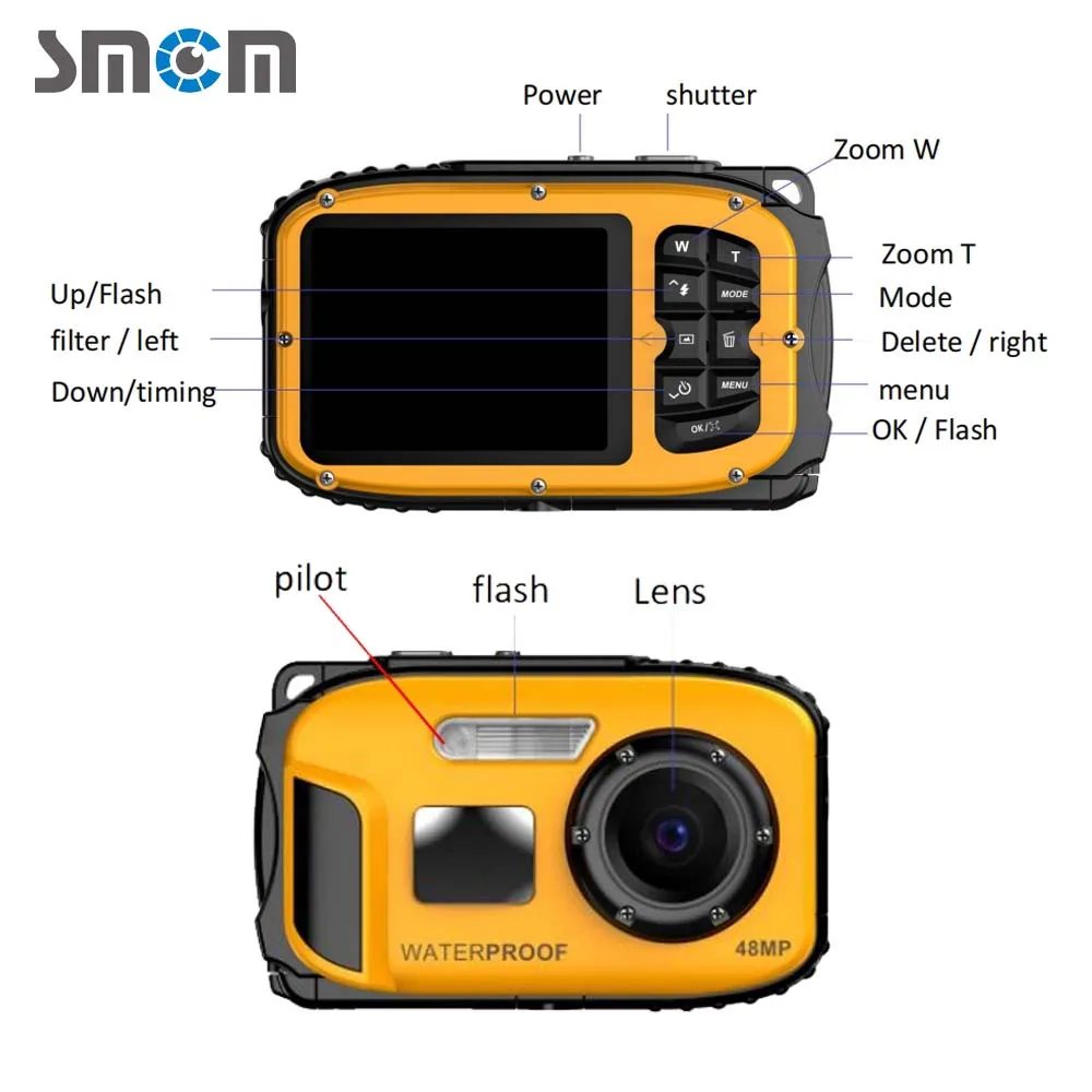 كاميرا رقمية معدنية عارية مقاومة للماء ، كاميرا 5 أمتار ، تكبير رقمي 16X ، شاشة عرض IPS ، 1 way