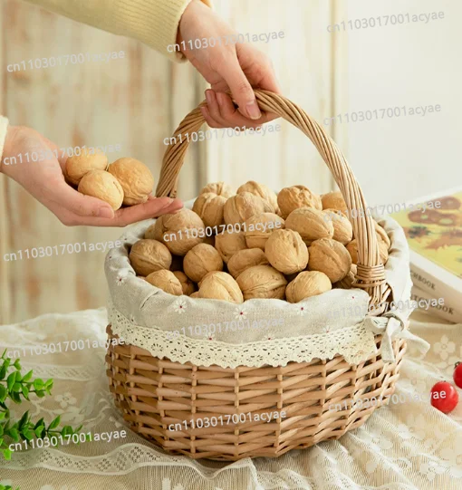 Handmade Willow Picnic Basket - Rattan Woven Gift Basket, Handheld Vegetable Storage Basket & Egg Holder for Home & Outing