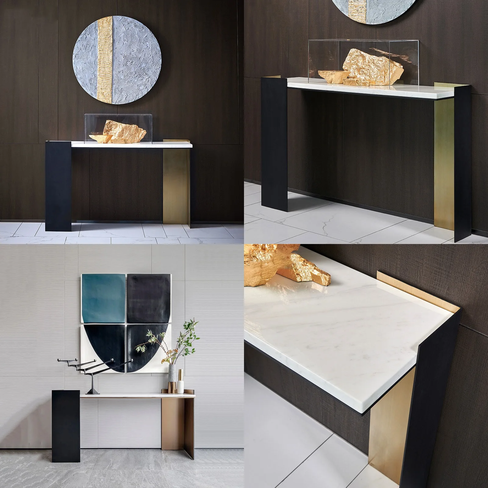 Modern Luxury Entryway Table Marble Hallway Console Table Stainless Steel Metal Sofa Side Table Narrow