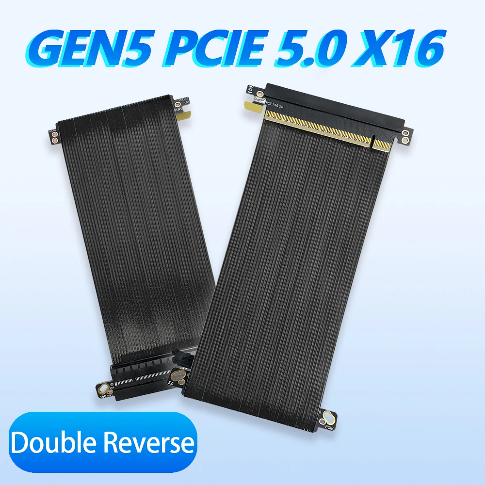 

Gen5 PCIe 5.0 X16 Riser Cable Double Reverse for RTX5090 RTX 5080 4090 Silver-Plated Shielded Express ITX Server GPU SSD White
