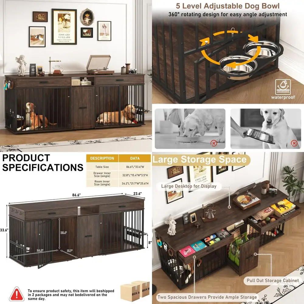 

Мебельный ящик для собак большой пород, подставка для телевизора с двумя комнатами, деревянная будка, миска для собак, 2 ящиками и шкафом