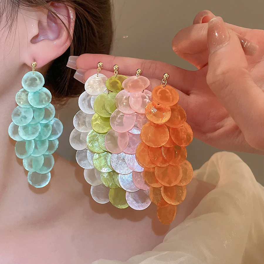 Bohemian Beach Shell Drop Earrings for Women New Trendy Colorful Disc Long Tassel  Earrings Summer Vacation Jewelry Wholesale
