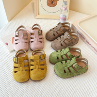 Children Suede Leather Summer Sandals for Girls Kids Breathable Strappy Beach Shoes Toddler Cork Flats Fashion Casual Flats