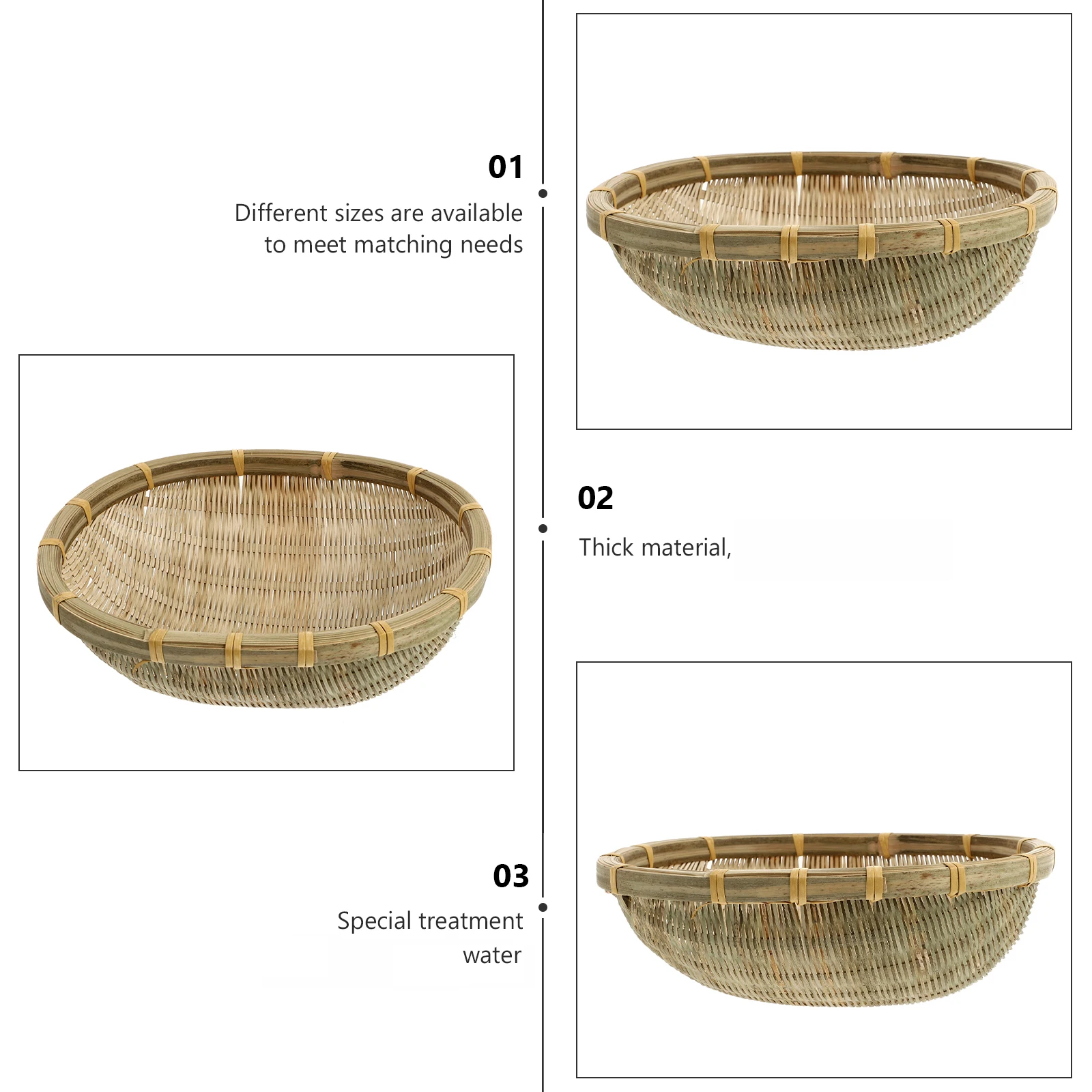 

1 pc Bamboo Woven Round Dustpan Storage Basket For Rice Cleaning Snack Container Fruit Basket Home Decoration Bamboo