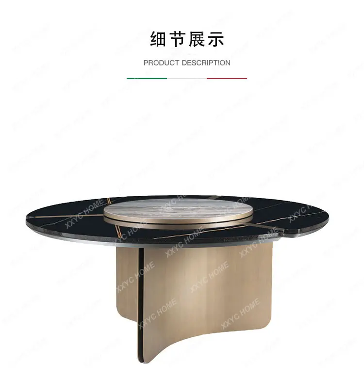 

Light luxury dining table household small apartment turntable dining table Italian natural marble round table