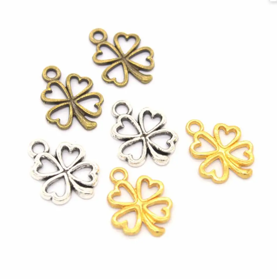 150pcs Charms Lucky Irish Four Leaf Clover 17x14mm Tibetan Bronze Silver Color Pendants Jewelry Making DIY Handmade Craft F0015