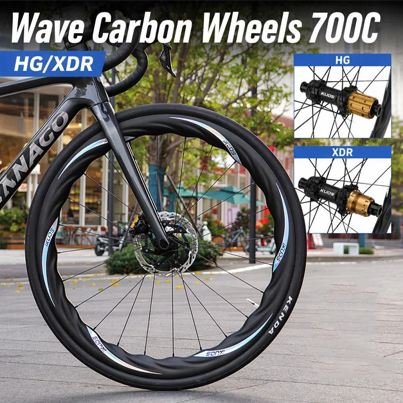 700C Wave Carbon Wheels Disc Brake 50mm Deepth Ratchet 60T 24-Hole Road Hub HG/XDR Center Lock Road Bike Wheelset Cycling Parts