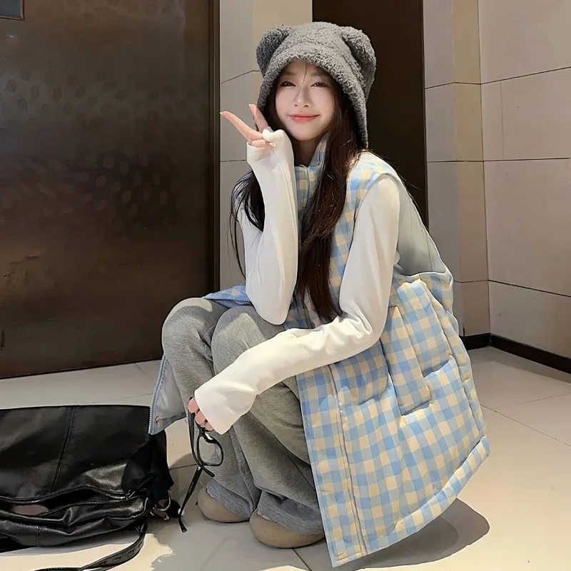 

Comfort Focus Loose Slimming Vest for Women Autumn Winter Checkered Down Jacket Fashion Outerwear