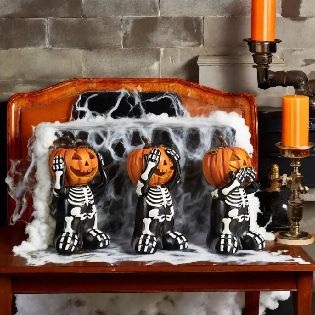 Spooky Home Decor Halloween Skeleton Pumpkin Statue Resin Skull Figurine Spooky Home Party Festival Decoration for Halloween