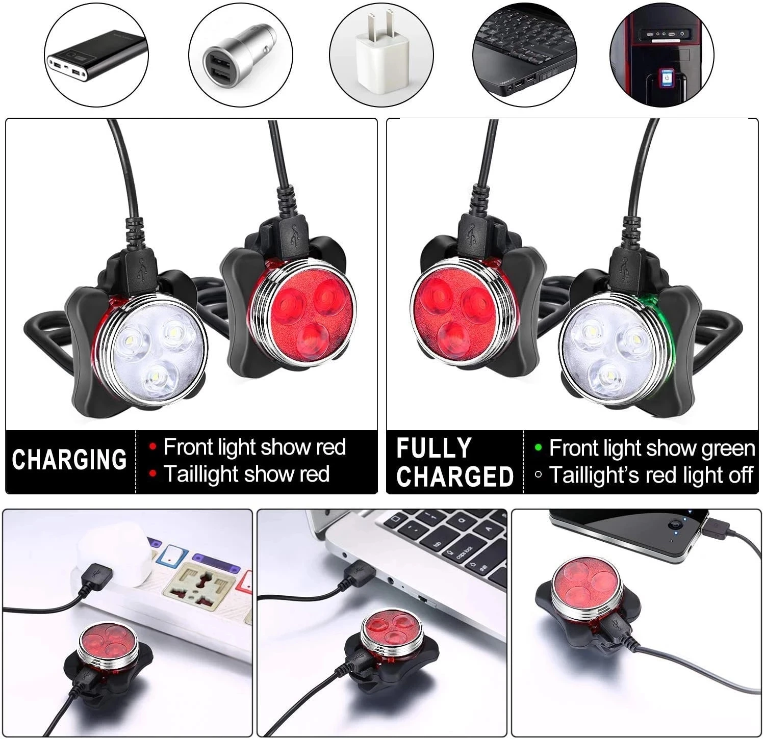 USB Rechargeable Cycling Taillight Front Bicycle Lamp Bike Light Set Bike Warning Rear Light Safety Night Riding Bicycle Light