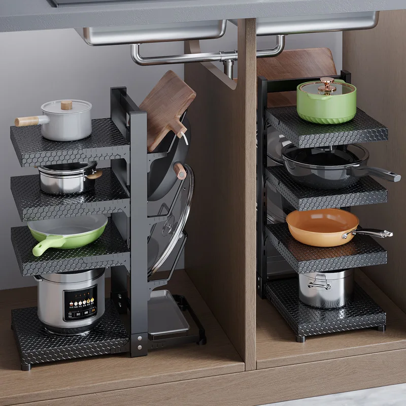 

Kitchen Multi-layer Storage Rack Household Multi-functional Cabinet Pot Rack Pot Table Top Layered Storage Rack Organizer