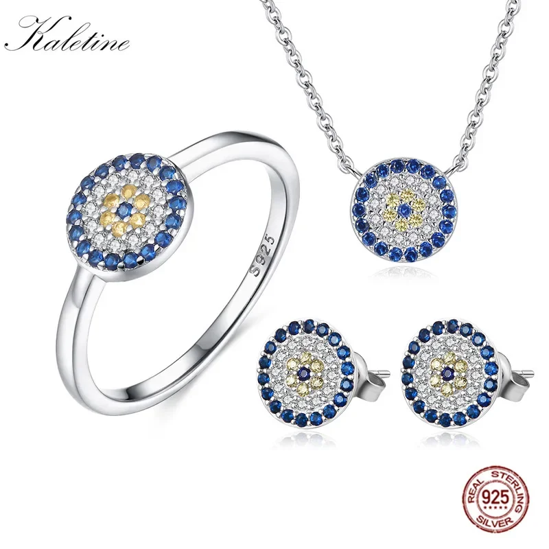 Luxury Women Jewelry Set Real Pure 925 Sterling Silver Luck Evil Eye fashion Jewelry Womens Accessories Ring/Earrings/Necklace