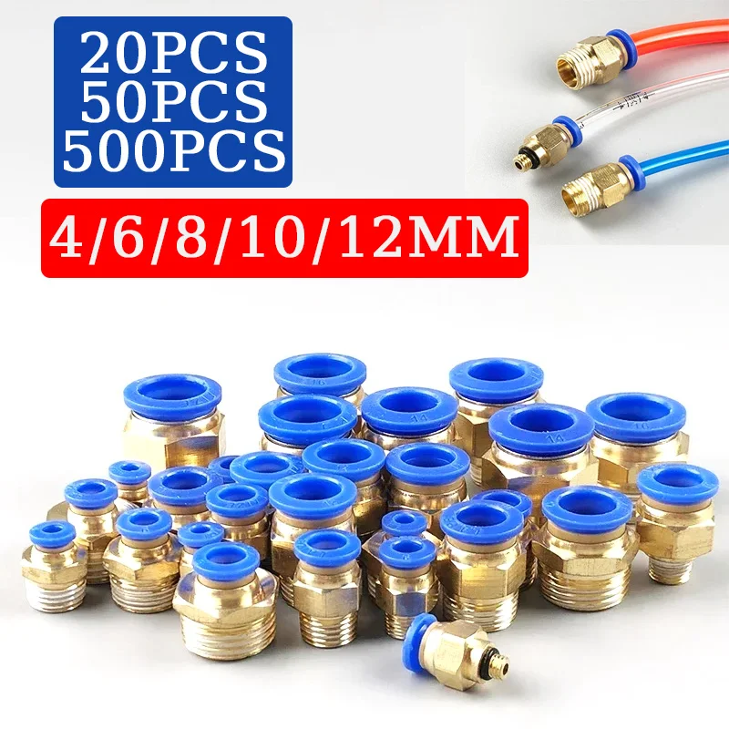 

20/50PCS PC Pneumatic Fitting Quick Air Connector 4mm 6mm 8mm 10mm 12mm Male Thread 1/4 1/2 1/8 3/8 Hose Tube Pipe Air Connector