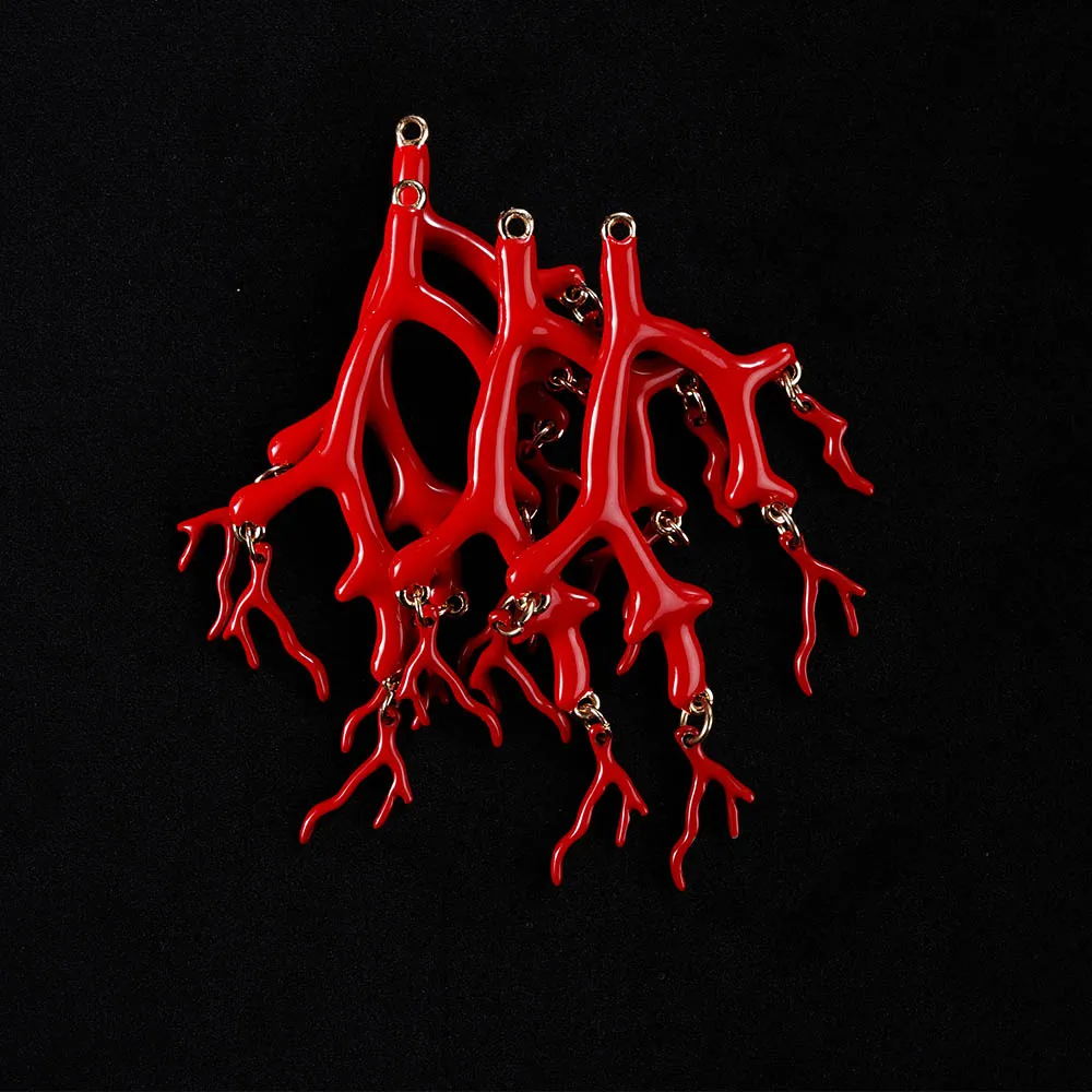 8 pieces True Coral Tree DIY Red Tassel Charms Stainless Steel Pendant Jewelry Making Accessories