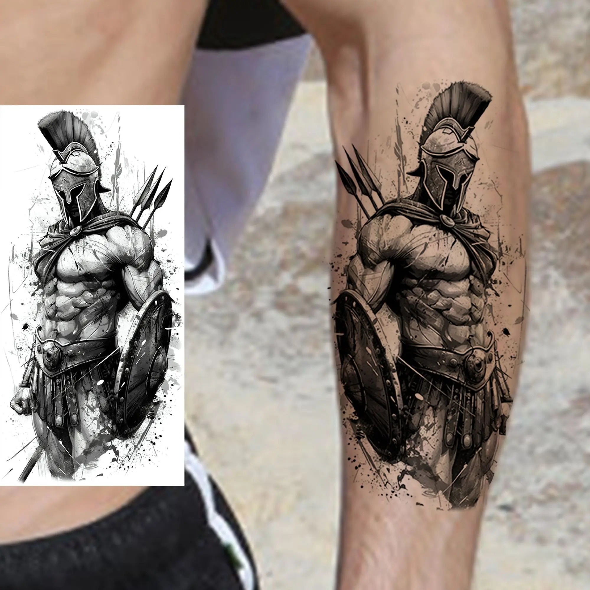 1 Sheet Spartan Warrior Temporary Tattoos For Men Adults Knight Sword Tattoo Sticker Arm Leg Forearm Body Waist Waterproof Decor