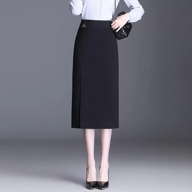 

2024 New High Waist Slit Midi Skirt Women's Autumn Bodycon Skirt Slimming Ele One Step Long Skirt Commute Sle Polyester...