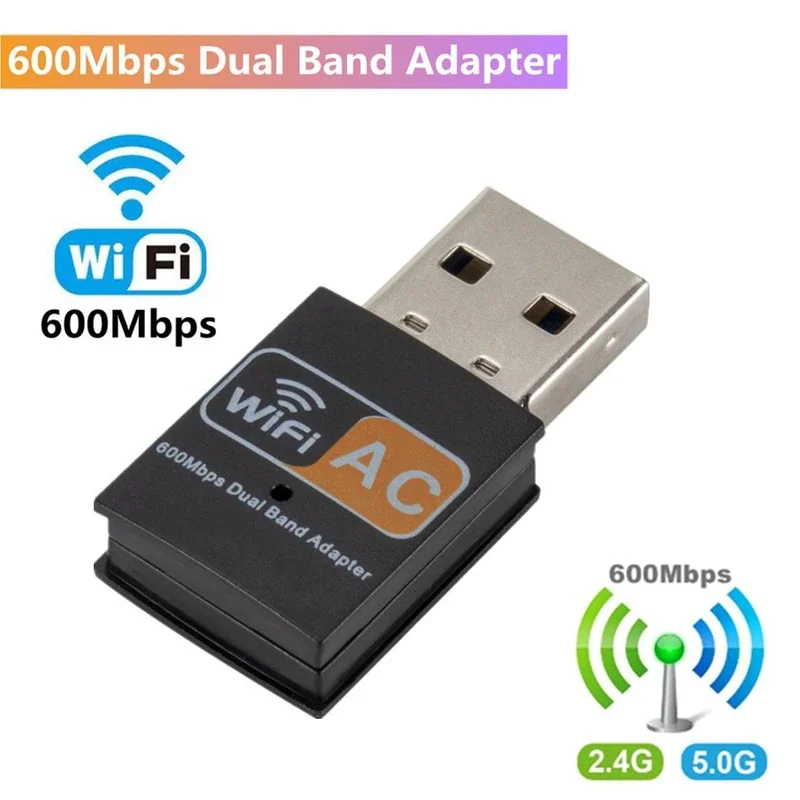 듀얼 밴드 무선 네트워크 카드 동글 USB 와이파이 어댑터, 600Mbps, 2.4GHz, 5GHz, 와이파이 안테나