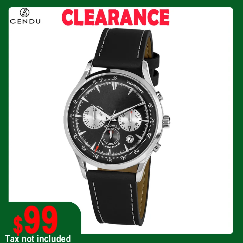 

Business Men's Watch 41mm Multi functional Waterproof Leather strap Chronograph Watches