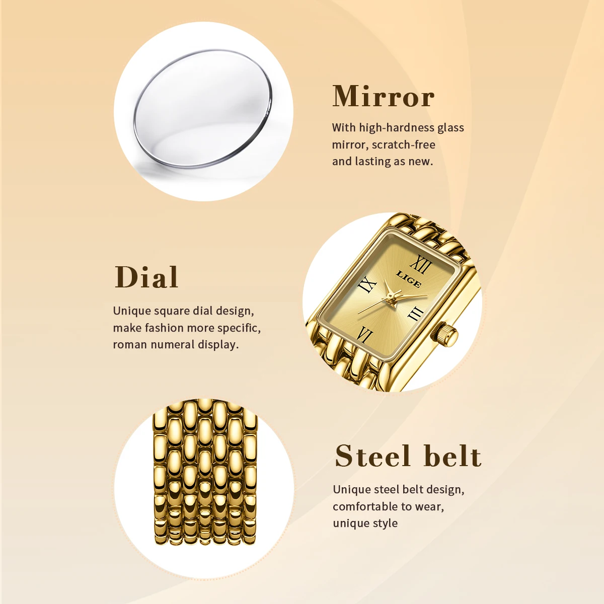 LIGE Square Women's Quartz Wristwatch Fashion Sports Waterproof Watches For Women Original Brand Luxury Chronograph Reloj Mujer