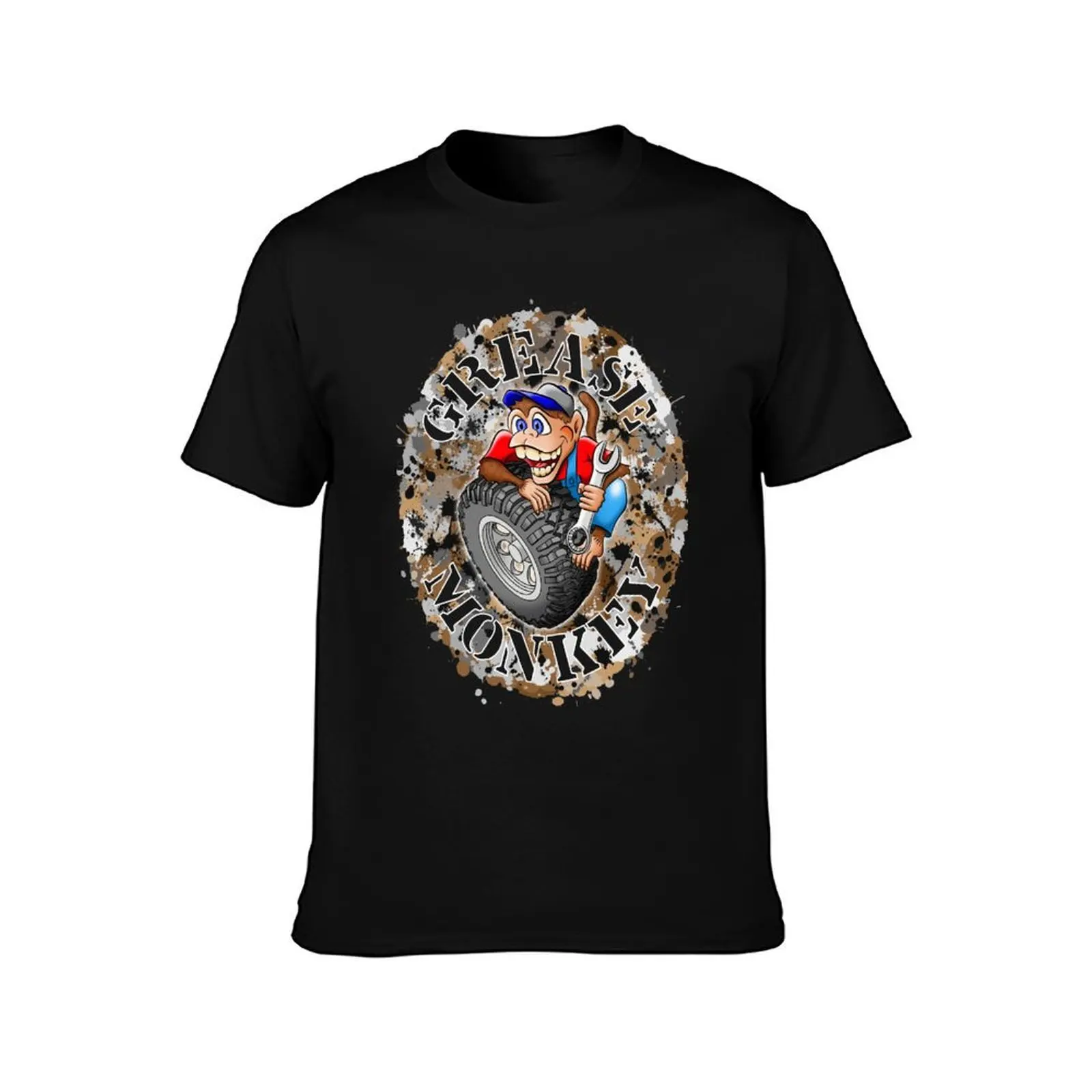 Grease Monkey T-Shirt, Summer Casual Cotton Tee, Oversized Streetwear Tops, Vintage Graphic Print, Loose Fit Short Sleeve