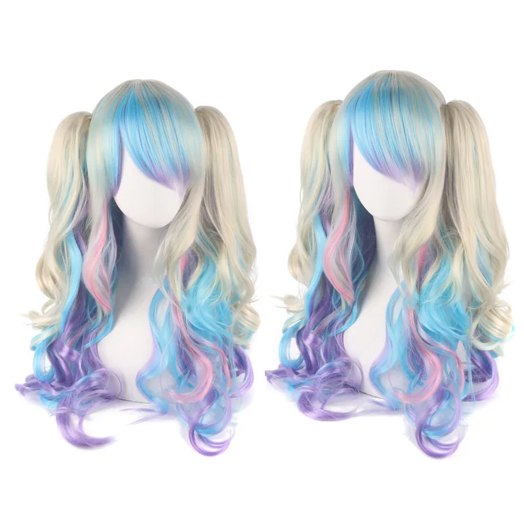 ยาว70ซม.Body Wave Lolita Wigsกับ2 Ponytailsหนาและหนาผมสังเคราะห์ผู้หญิงUniversalผมปลอมอะนิเมะคอสเพลย์วิกผม