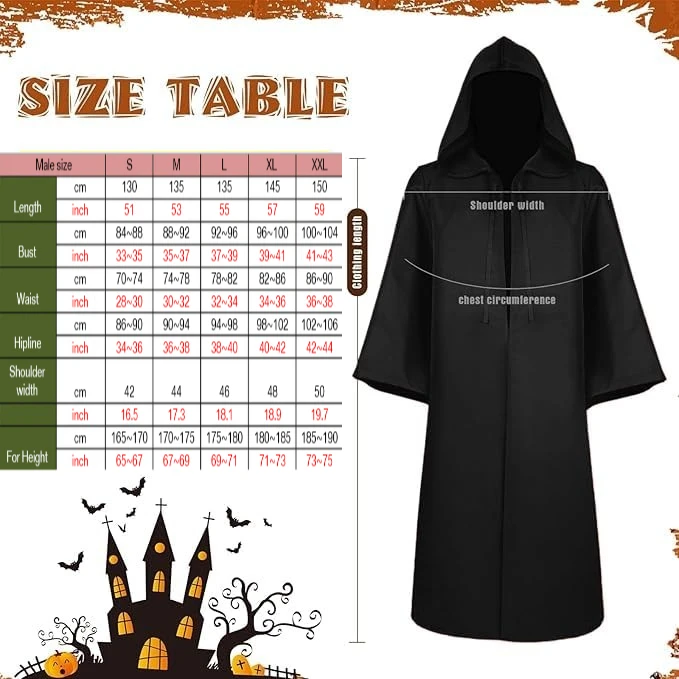 Halloween Jedi Warrior Hooded Cloak Black Wizard Vampire Robe Medieval Knight Cloak Adult Gothic Costume Cape Cosplay Outfit view 4