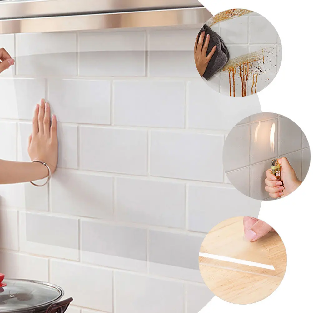 1 Roll Transparent Waterproof Oil-Proof Kitchen Sticker Self-Adhesive Wall Protector Peel and Stick Clear Backsplash Protector view 2