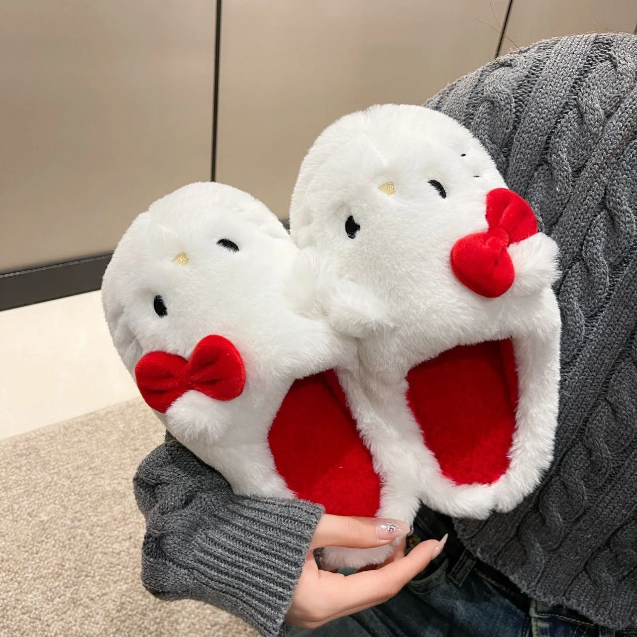 Anime Hello Kitty Pantofole di peluche per la casa Inverno Donna Calde pantofole pelose antiscivolo per interni Cinnamoroll Pantofole per ragazze per la casa